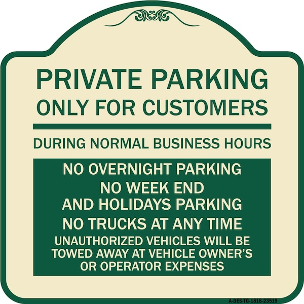 Signmission Only for Customers During Normal Business Hours No Overnight Parking No Trucks at Any, TG-1818-23519 A-DES-TG-1818-23519 - main
